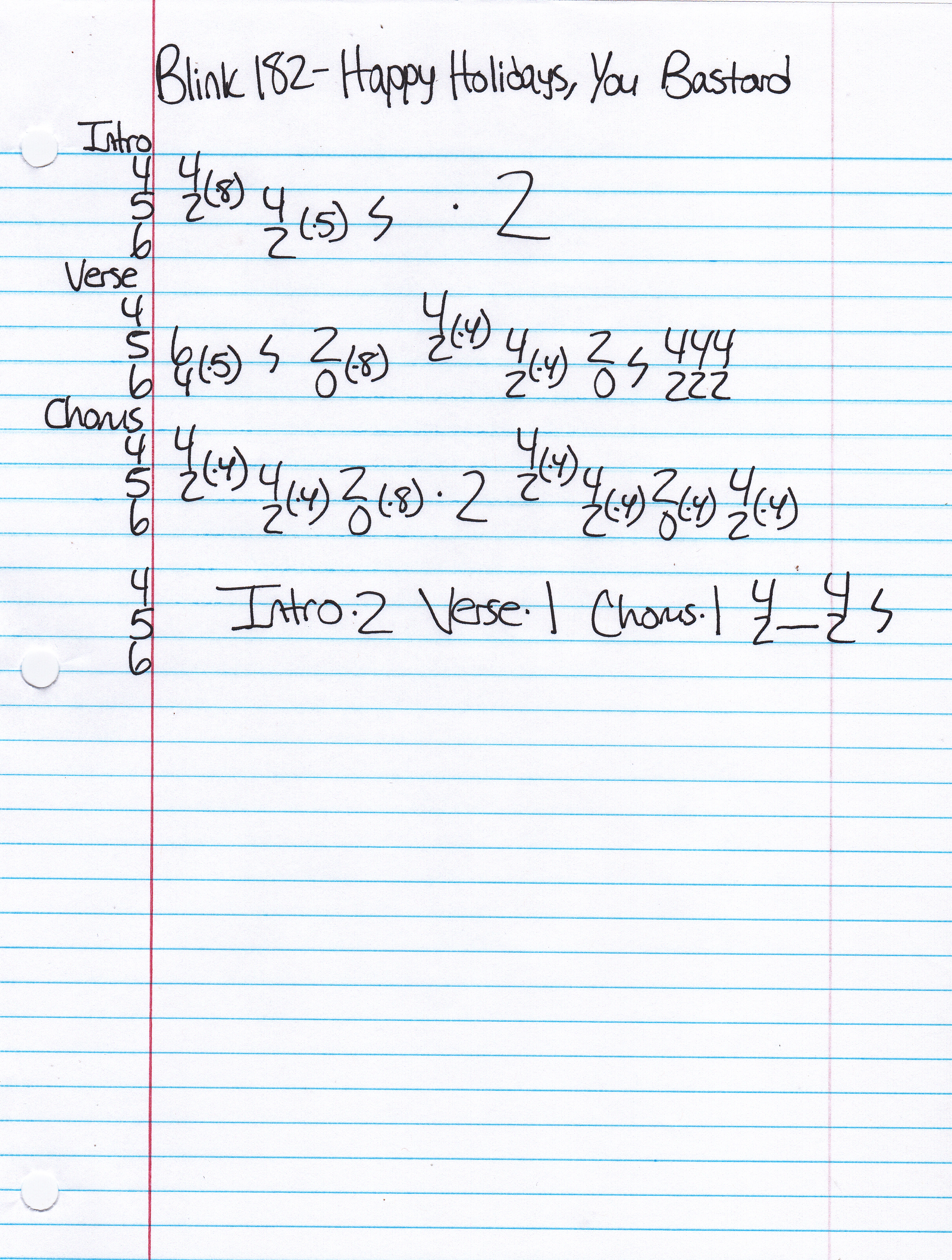 High quality guitar tab for Happy Holidays You Bastard by Blink 182 off of the album Take Off Your Pants And Jacket. ***Complete and accurate guitar tab!***